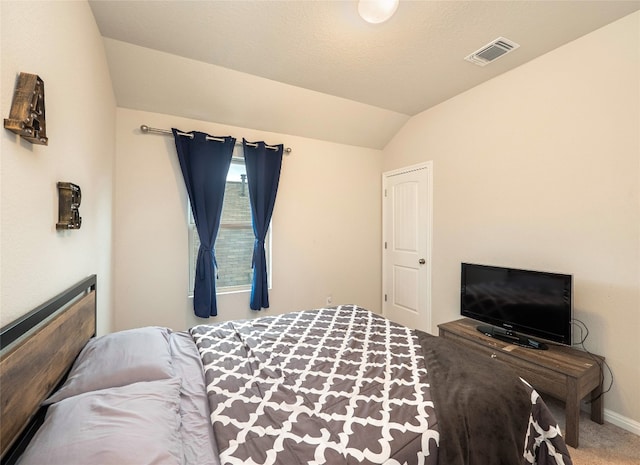 111 Lyrebird Ln, Hutto, TX 78634 - carpeted bedroom with vaulted ceiling and baseboards