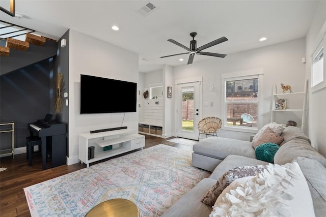 4423 Jinx Ave Unit 2, Austin, TX 78745 - living room with recessed lighting, a ceiling fan, and wood finished floors