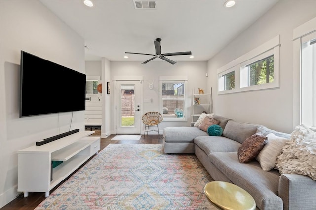 4423 Jinx Ave Unit 2, Austin, TX 78745 - living area featuring recessed lighting, a ceiling fan, and wood finished floors