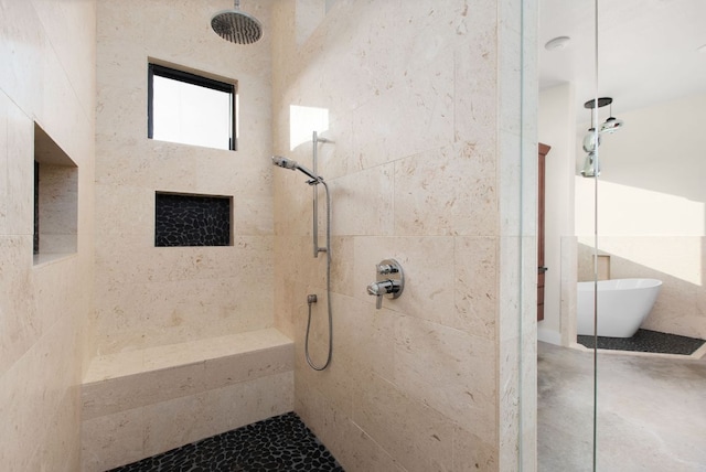 9208 Madrone Ranch Trl, Austin, TX 78738 - full bathroom featuring a tile shower and a freestanding bath