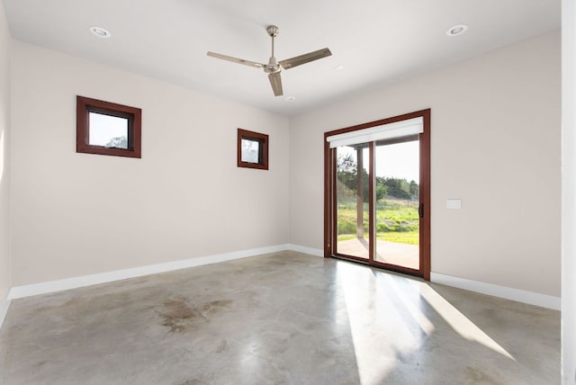 9208 Madrone Ranch Trl, Austin, TX 78738 - unfurnished room with finished concrete flooring, baseboards, ceiling fan, and recessed lighting