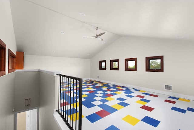9208 Madrone Ranch Trl, Austin, TX 78738 - bonus room with tile patterned floors, vaulted ceiling, ceiling fan, and baseboards