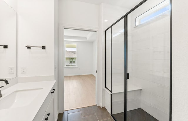 117 Crossbar St, Georgetown, TX 78633 - full bath with a shower stall, vanity, and tile patterned floors