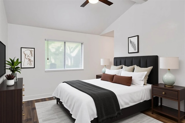 4703 Quicksilver Blvd, Austin, TX 78744 - bedroom with wood finished floors, ceiling fan, and high vaulted ceiling