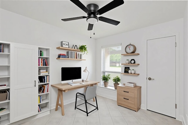 4703 Quicksilver Blvd, Austin, TX 78744 - office area featuring a ceiling fan and light tile patterned flooring