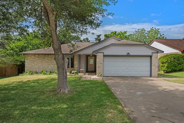 view of front of property featuring brick siding, a garage, concrete driveway, and a shingled roof