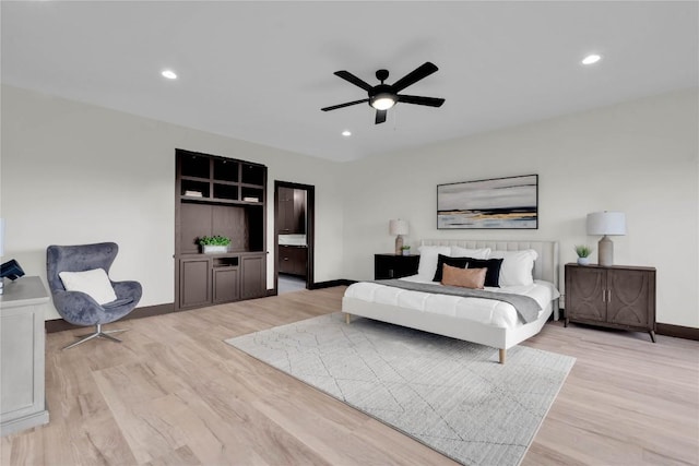 112 Paragon Ct, Lakeway, TX 78734 - bedroom with light wood finished floors, recessed lighting, and a ceiling fan