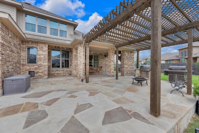 3320 Magellan Ct, Round Rock, TX 78665 - view of patio featuring a pergola, a fire pit, and a grill