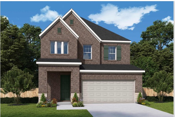 view of front of house featuring an attached garage, brick siding, and driveway