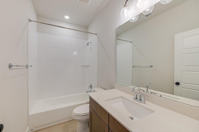 1401 S Brook Dr, Leander, TX 78641 - bathroom with vanity, bathtub / shower combination, tile patterned floors, and recessed lighting