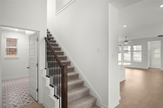 204 Ridgewell Loop, Georgetown, TX 78633 - stairway with a ceiling fan, recessed lighting, and baseboards