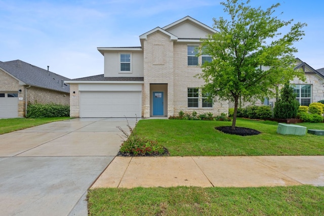 2416 Cattle Baron Trl, Leander, TX 78641 - traditional-style home featuring concrete driveway, stucco siding, a front lawn, stone siding, and a garage