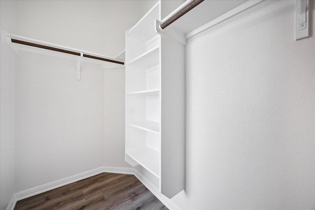 walk in closet with wood finished floors