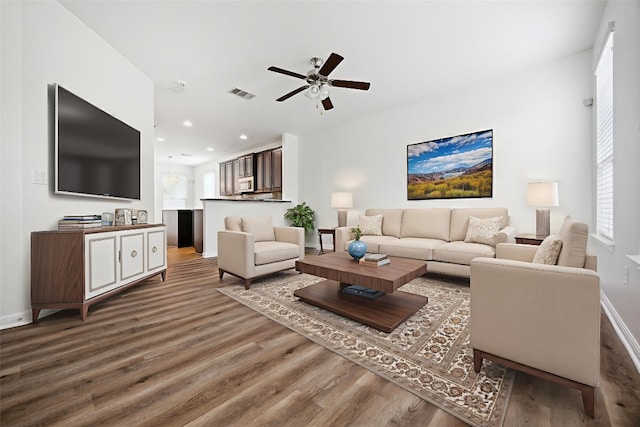 2500 Mcdonald Way, Austin, TX 78754 - living room with ceiling fan, wood finished floors, and recessed lighting
