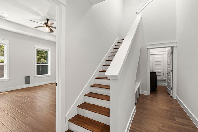 4 La Toya Trl, Wimberley, TX 78676 - staircase featuring a ceiling fan and wood finished floors