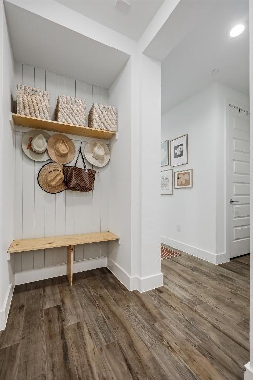 4609 Unity Cir, Austin, TX 78731 - mudroom featuring wood finished floors and baseboards