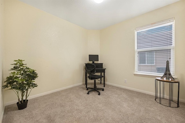 office area featuring carpet floors and baseboards