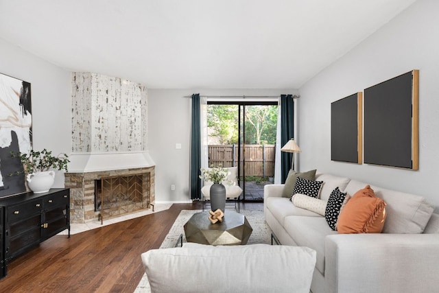 7122 Wood Hollow Dr Unit 13, Austin, TX 78731 - living room with wood finished floors and a fireplace