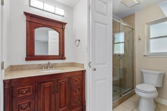 531 Dennis Dr, Round Rock, TX 78664 - full bathroom with toilet, a shower stall, vanity, and tile patterned flooring