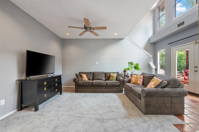5900 Nasco Dr, Austin, TX 78757 - living area featuring healthy amount of natural light, ceiling fan, recessed lighting, and baseboards