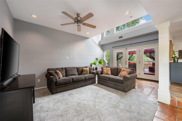 5900 Nasco Dr, Austin, TX 78757 - living area with ceiling fan, recessed lighting, ornate columns, and french doors