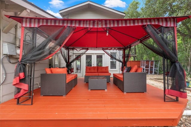 5900 Nasco Dr, Austin, TX 78757 - wooden deck featuring a gazebo and an outdoor living space