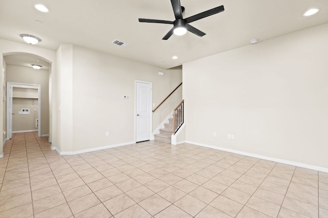 2880 Donnell Dr Unit 3903, Round Rock, TX 78664 - unfurnished room featuring arched walkways, ceiling fan, recessed lighting, stairs, and baseboards