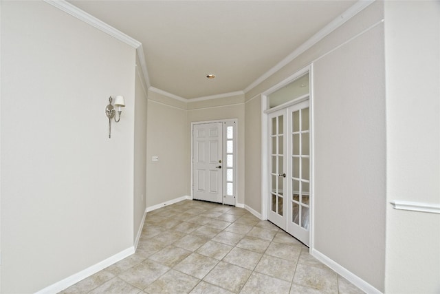 212 Yukon Ter, Georgetown, TX 78633 - foyer featuring ornamental molding, french doors, baseboards, and light tile patterned floors