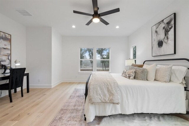 TBD Rust Ranch Rd, Blanco, TX 78606 - bedroom featuring light wood finished floors, recessed lighting, baseboards, and ceiling fan