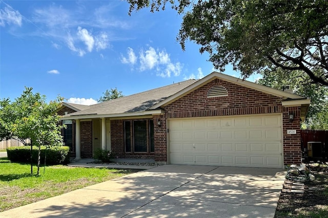 4526 Tello Path, Austin, TX 78749 - ranch-style house featuring brick siding, an attached garage, driveway, and a shingled roof