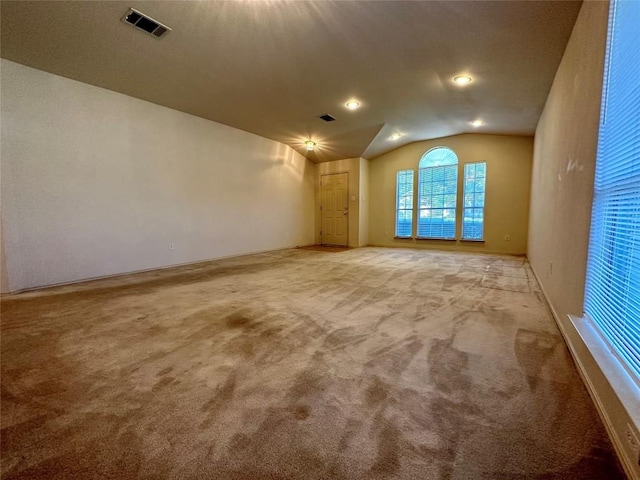 4526 Tello Path, Austin, TX 78749 - empty room featuring carpet flooring, vaulted ceiling, recessed lighting, and baseboards