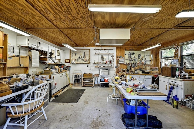 11519 Shakespearean Way, Austin, TX 78759 - kitchen featuring unfinished concrete floors, wooden ceiling, and white cabinets