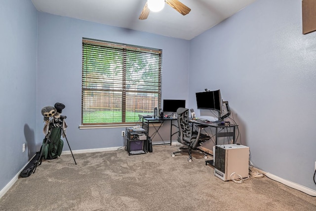6419 Ira Ingram Dr, Austin, TX 78749 - office area featuring healthy amount of natural light, ceiling fan, and carpet floors