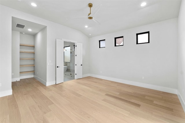 1719 Piedmont Ave, Austin, TX 78757 - unfurnished bedroom featuring light wood-style flooring, baseboards, recessed lighting, ensuite bath, and ceiling fan
