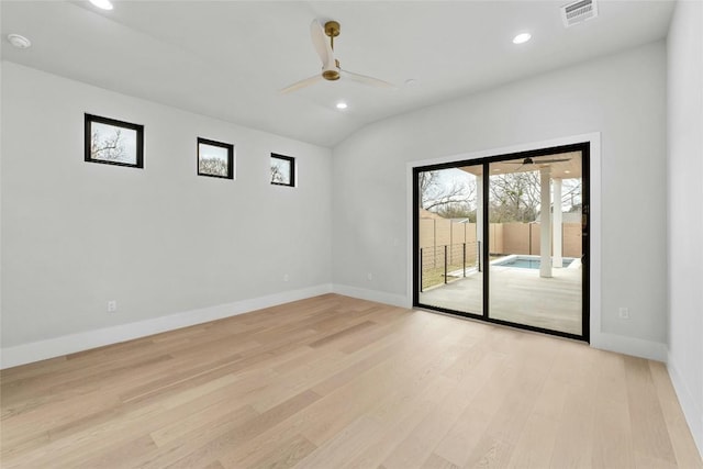 1719 Piedmont Ave, Austin, TX 78757 - spare room with light wood-style flooring, recessed lighting, a ceiling fan, and lofted ceiling