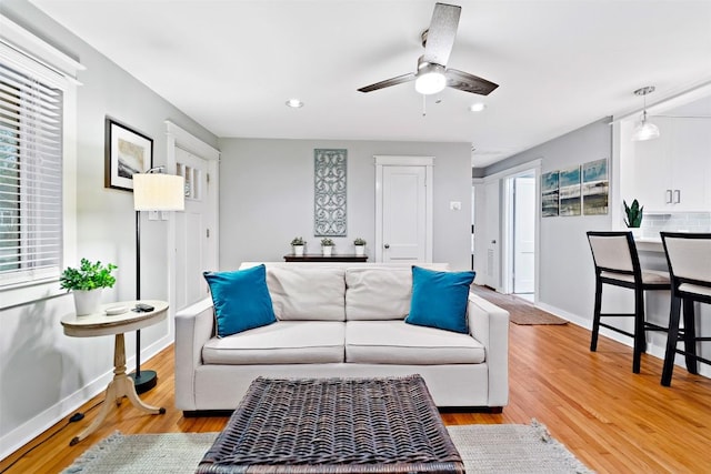 5614 Shoalwood Ave, Austin, TX 78756 - living room with baseboards, light wood-style floors, recessed lighting, and ceiling fan
