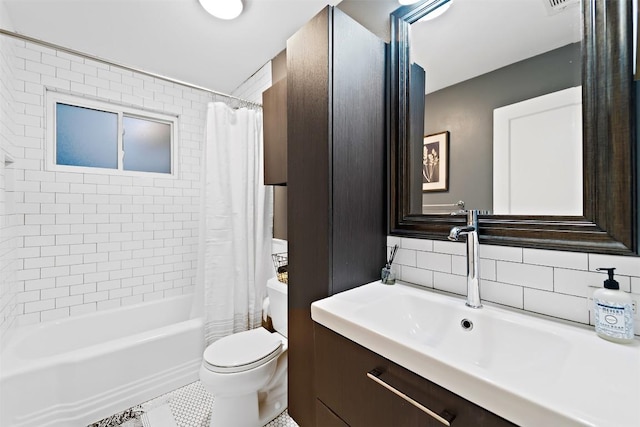5614 Shoalwood Ave, Austin, TX 78756 - full bathroom with toilet, shower / bath combination with curtain, vanity, and tile patterned floors