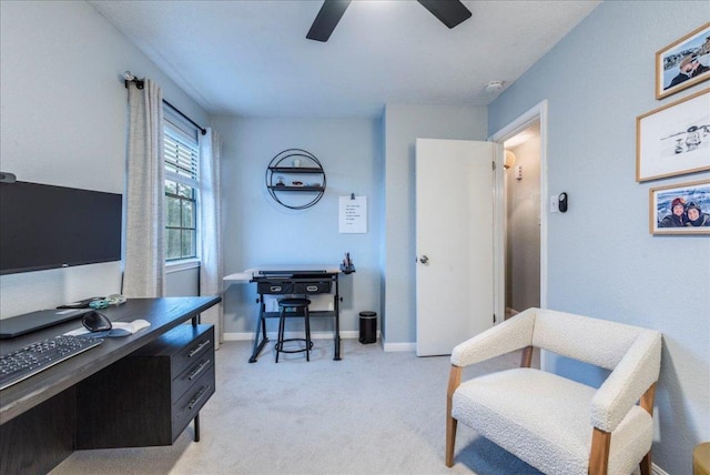 12005 Thompkins Dr, Austin, TX 78753 - home office featuring ceiling fan and light colored carpet