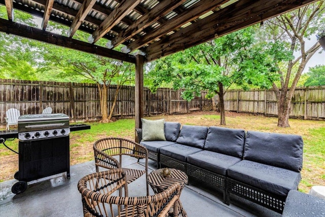 12005 Thompkins Dr, Austin, TX 78753 - fenced backyard with an outdoor living space, grilling area, and a patio