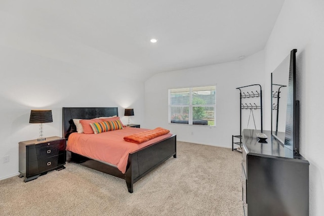 3201 Dusted Daisey St, Pflugerville, TX 78660 - bedroom with light colored carpet, baseboards, lofted ceiling, and recessed lighting