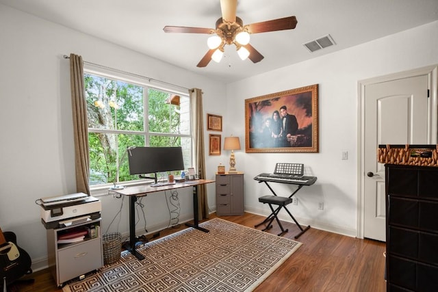 1907 Winsted Ln Unit 1, Austin, TX 78703 - office area with a ceiling fan, wood finished floors, and baseboards