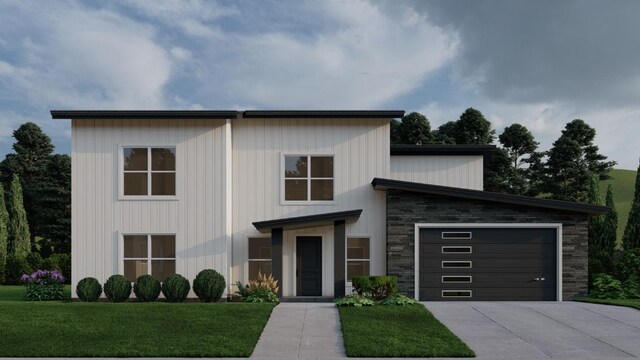 21302 Park Cir, Leander, TX 78645 - view of front of property featuring a garage, stone siding, concrete driveway, and a front yard