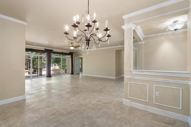 103 Nueces Trl, Georgetown, TX 78633 - unfurnished room with crown molding, a chandelier, baseboards, and recessed lighting