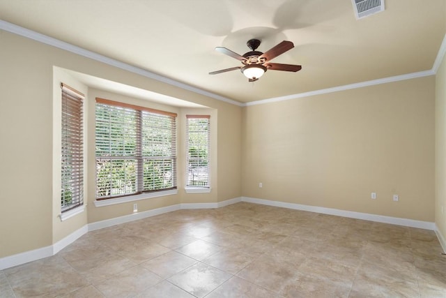 103 Nueces Trl, Georgetown, TX 78633 - unfurnished room with crown molding, ceiling fan, light tile patterned floors, and baseboards