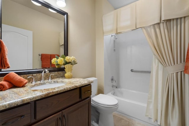 103 Nueces Trl, Georgetown, TX 78633 - bathroom with toilet, vanity, shower / bath combo with shower curtain, and tile patterned flooring