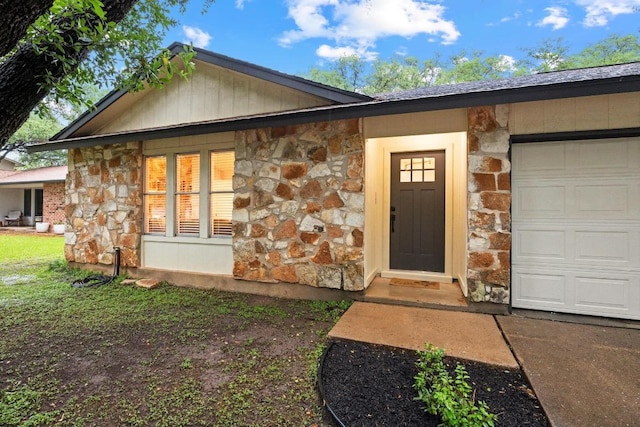 4210 Harcourt Dr, Austin, TX 78727 - doorway to property with stone siding