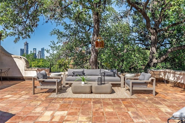 806 Rosedale Ter, Austin, TX 78704 - view of patio / terrace featuring outdoor lounge area and a skyline view