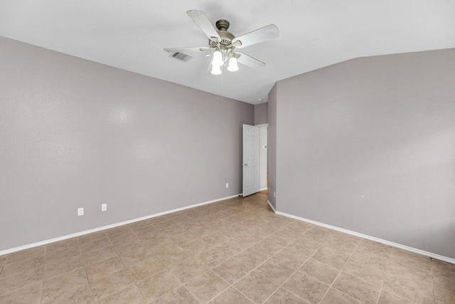 906 Mammoth Ct, Round Rock, TX 78681 - unfurnished room with ceiling fan, baseboards, and lofted ceiling