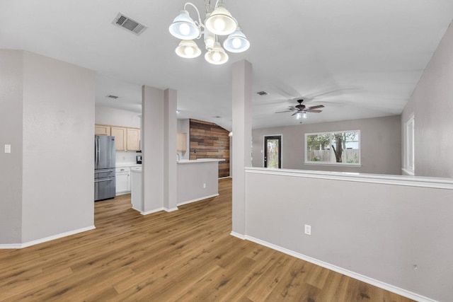 906 Mammoth Ct, Round Rock, TX 78681 - unfurnished living room with light wood-type flooring, a ceiling fan, and baseboards