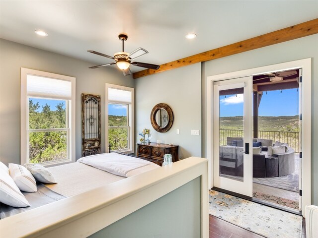 400 Hillview Rd, Wimberley, TX 78676 - bedroom featuring access to outside, recessed lighting, and wood finished floors